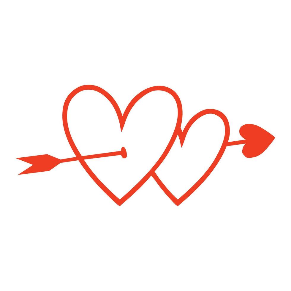 flecha mediante dos corazones icono vector