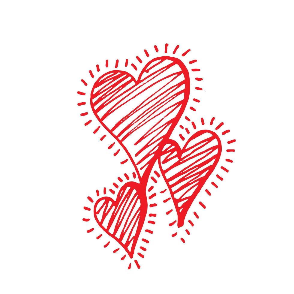 Shining Scribbled Hand Drawn Red Hearts Illustration vector