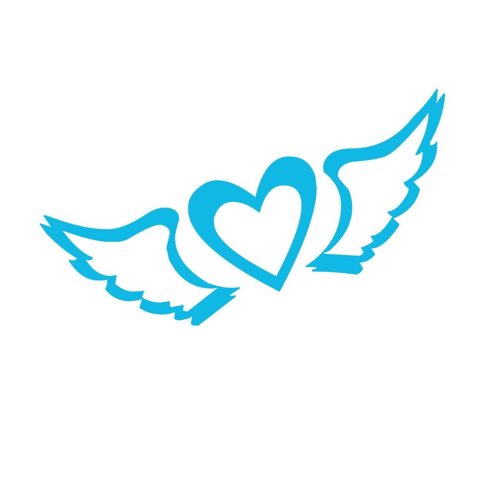 azul con alas corazón icono vector