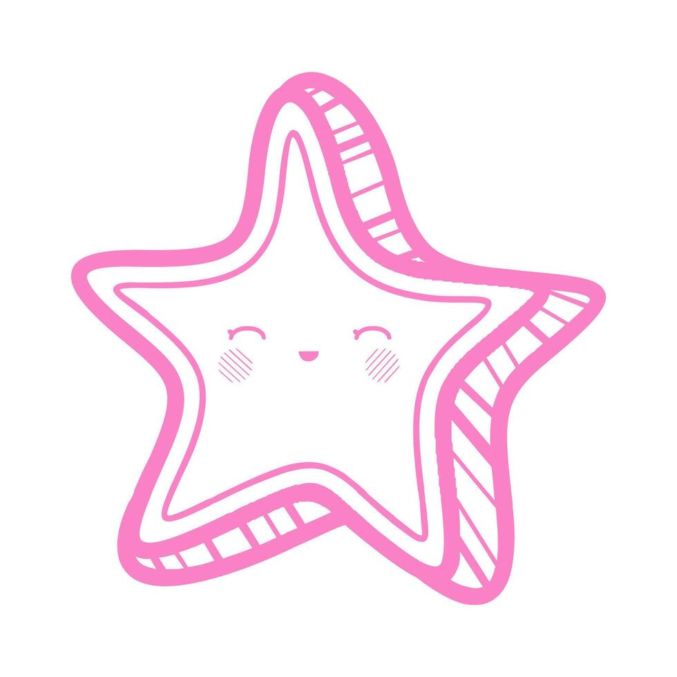 mano dibujado rosado kawaii estrella icono vector