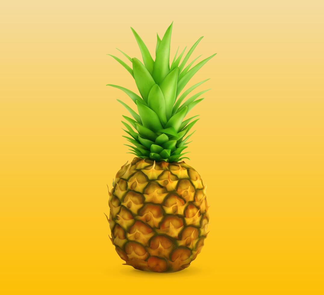 Realistic 3D Pineapple Single Fruit Isolated On Yellow Background vector