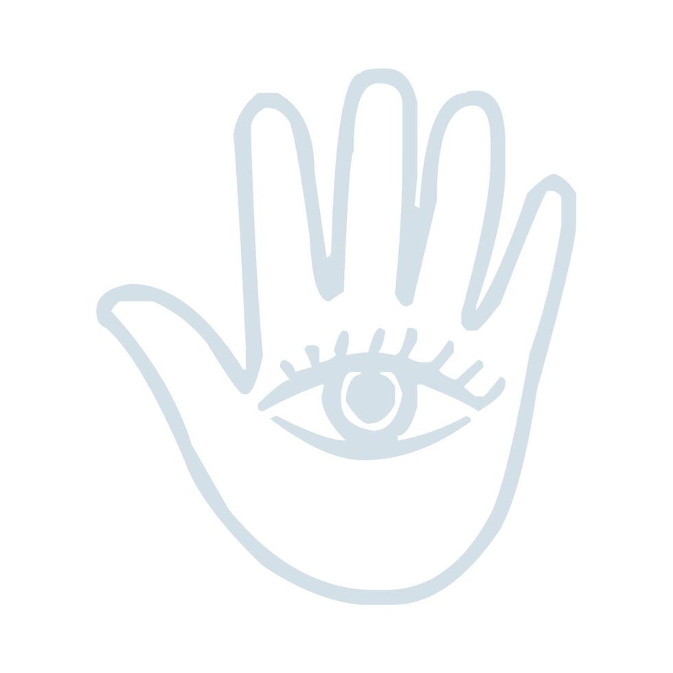 hamsa mano palma con todas viendo ojo y párpados línea icono vector