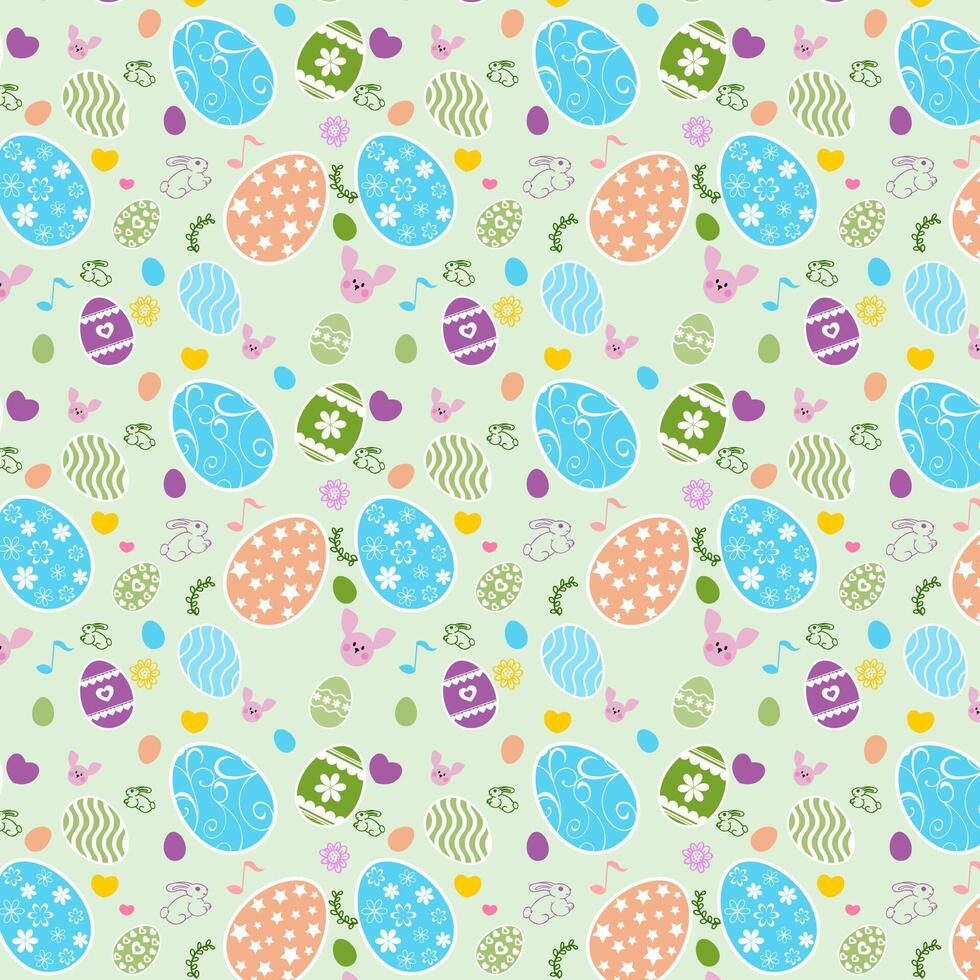 Easter Pattern With Bunnies, Flowers And Easter Eggs. Cute Spring Background vector