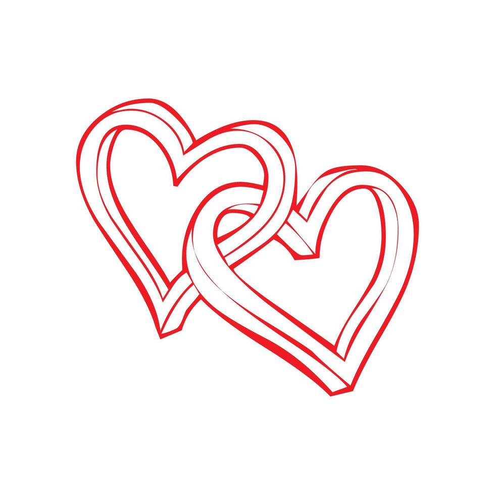 Hand Drawn Red Hearts Tied Together Vector Illustration