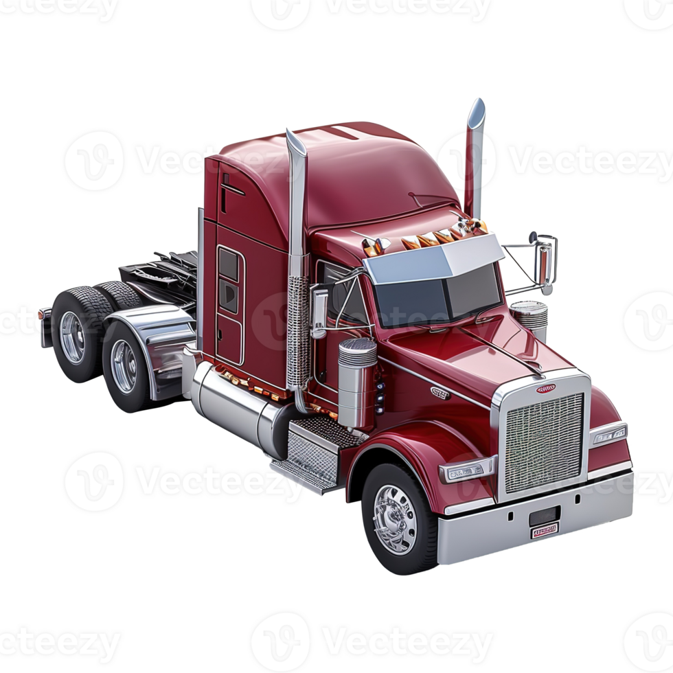 AI generated Red semi-trailer truck 3d icon isolated on transparent background png