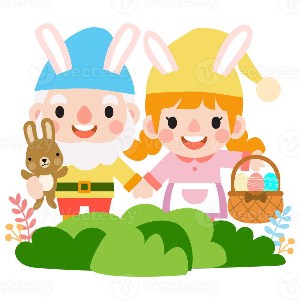 Happy Easter gnomes with bunny rabbit ears, Cute gnomes wearing bunny ears, Easter and spring png