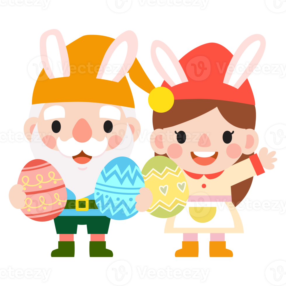 Happy Easter gnomes with bunny rabbit ears, Cute gnomes wearing bunny ears, Easter and spring png