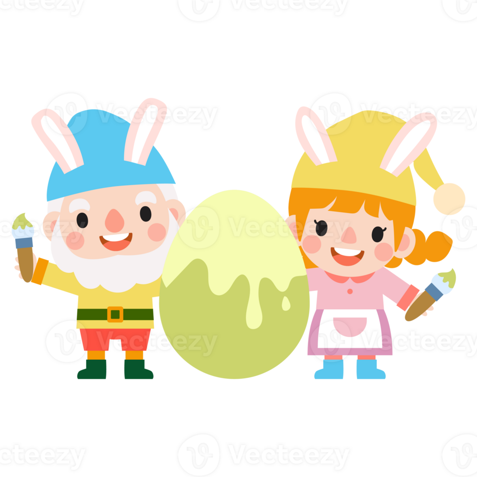 Happy Easter gnomes with bunny rabbit ears, Cute gnomes wearing bunny ears, Easter and spring png
