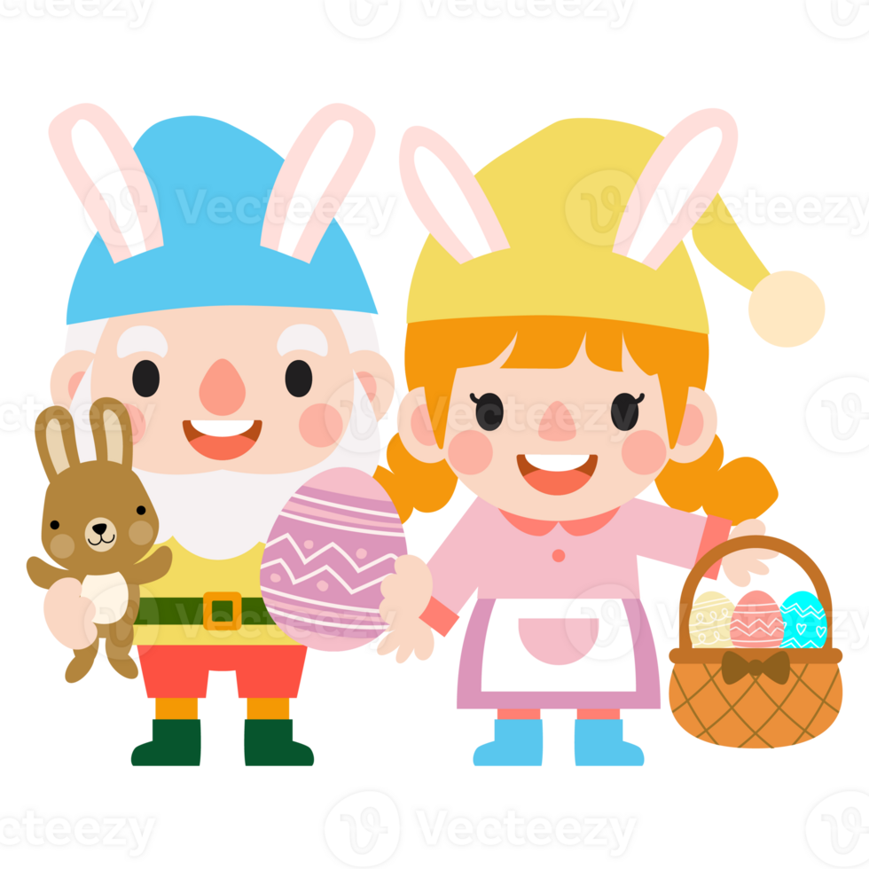 Happy Easter gnomes with bunny rabbit ears, Cute gnomes wearing bunny ears, Easter and spring png