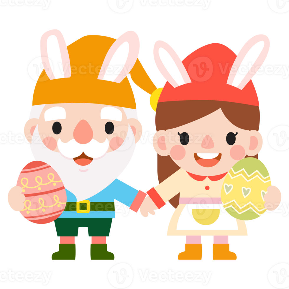 Happy Easter gnomes with bunny rabbit ears, Cute gnomes wearing bunny ears, Easter and spring, png
