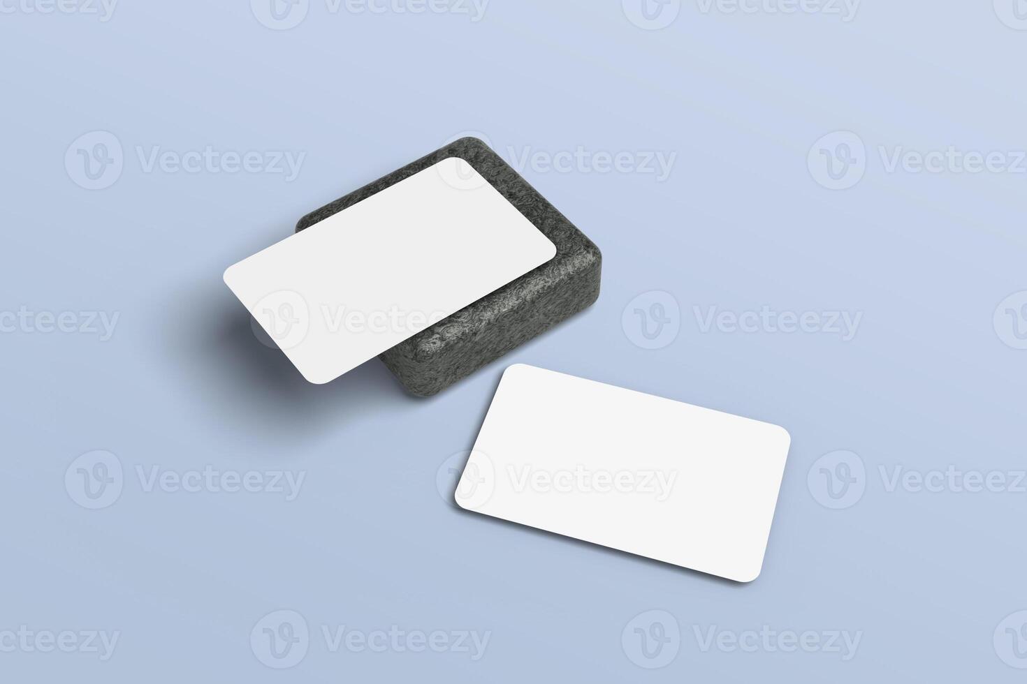 Minimalistic composition of business card mockup with stone Isolated Background photo