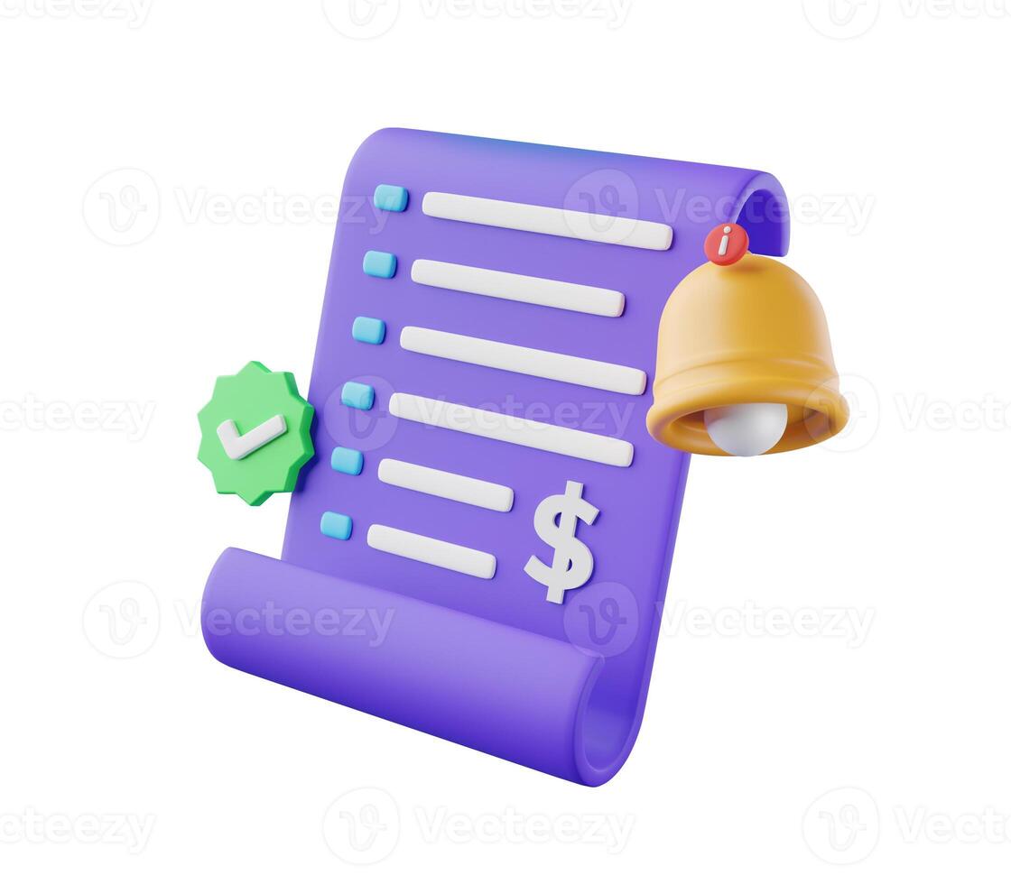 Reminder icon 3d illustration notifications page with floating bell element photo