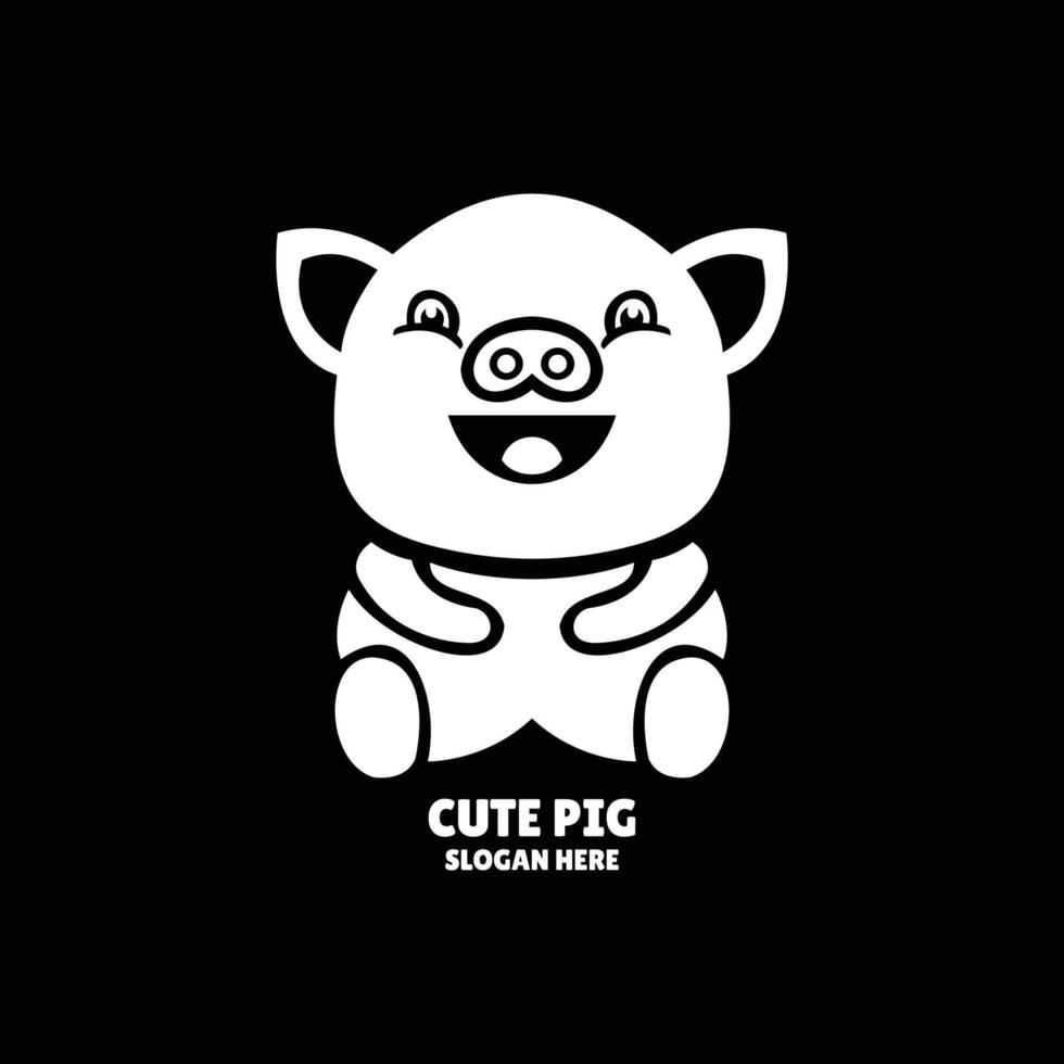 cute pig silhouette logo design illustration vector