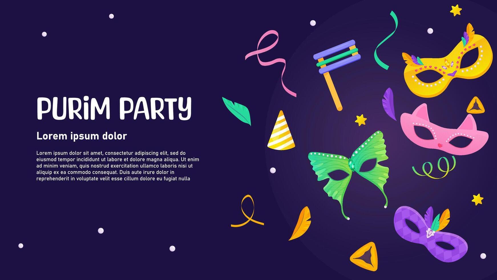 Happy Purim web banner for party, Jewish holiday. Religious holidays and events vector
