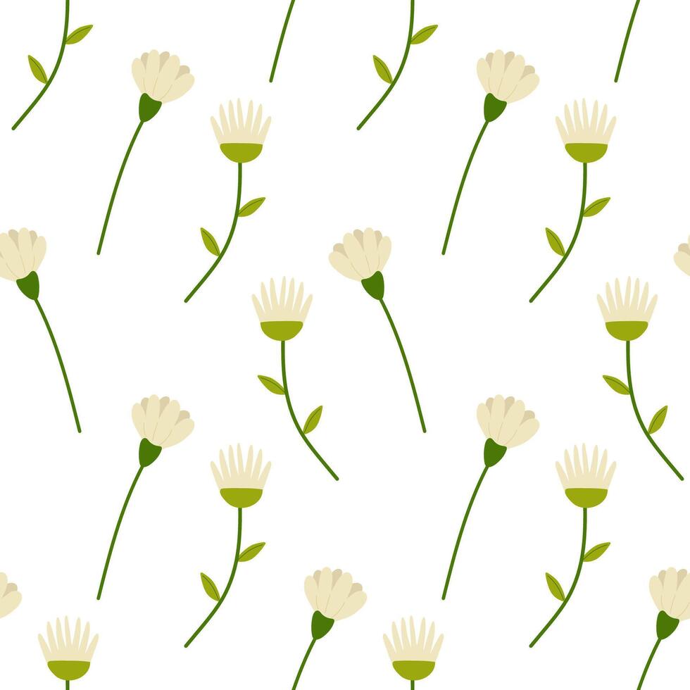 Seamless floral spring flowers white. Vector illustration. For your design, wrapping paper, fabric.