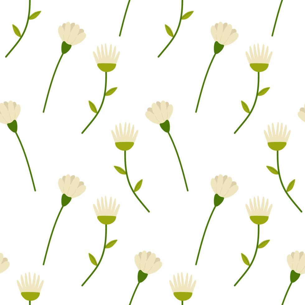 Seamless floral spring flowers white. Vector illustration. For your design, wrapping paper, fabric.