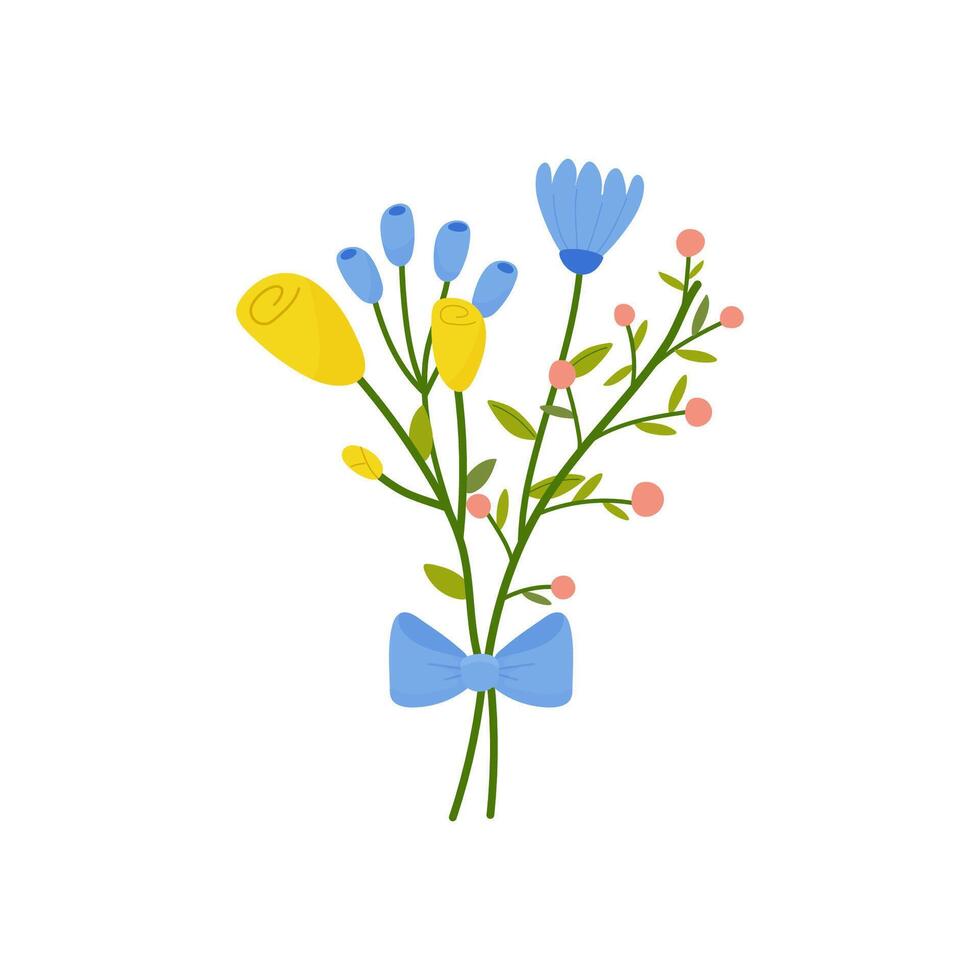 ramo de flores de flores, primavera verano, concepto en dibujos animados estilo para tarjeta, imprimir, pegatina, tarjeta postal. vector