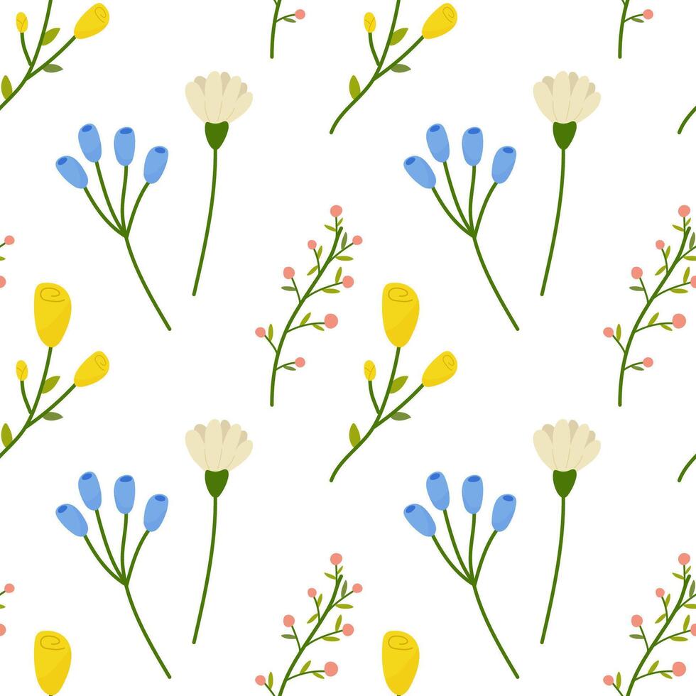 Seamless floral spring flowers white blue.Vector illustration. For your design, wrapping paper, fabric. vector