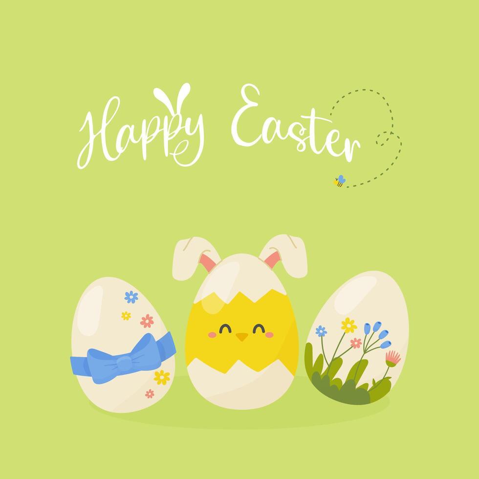 Happy Easter, postcard, banner for social networks with Easter eggs on light green background vector