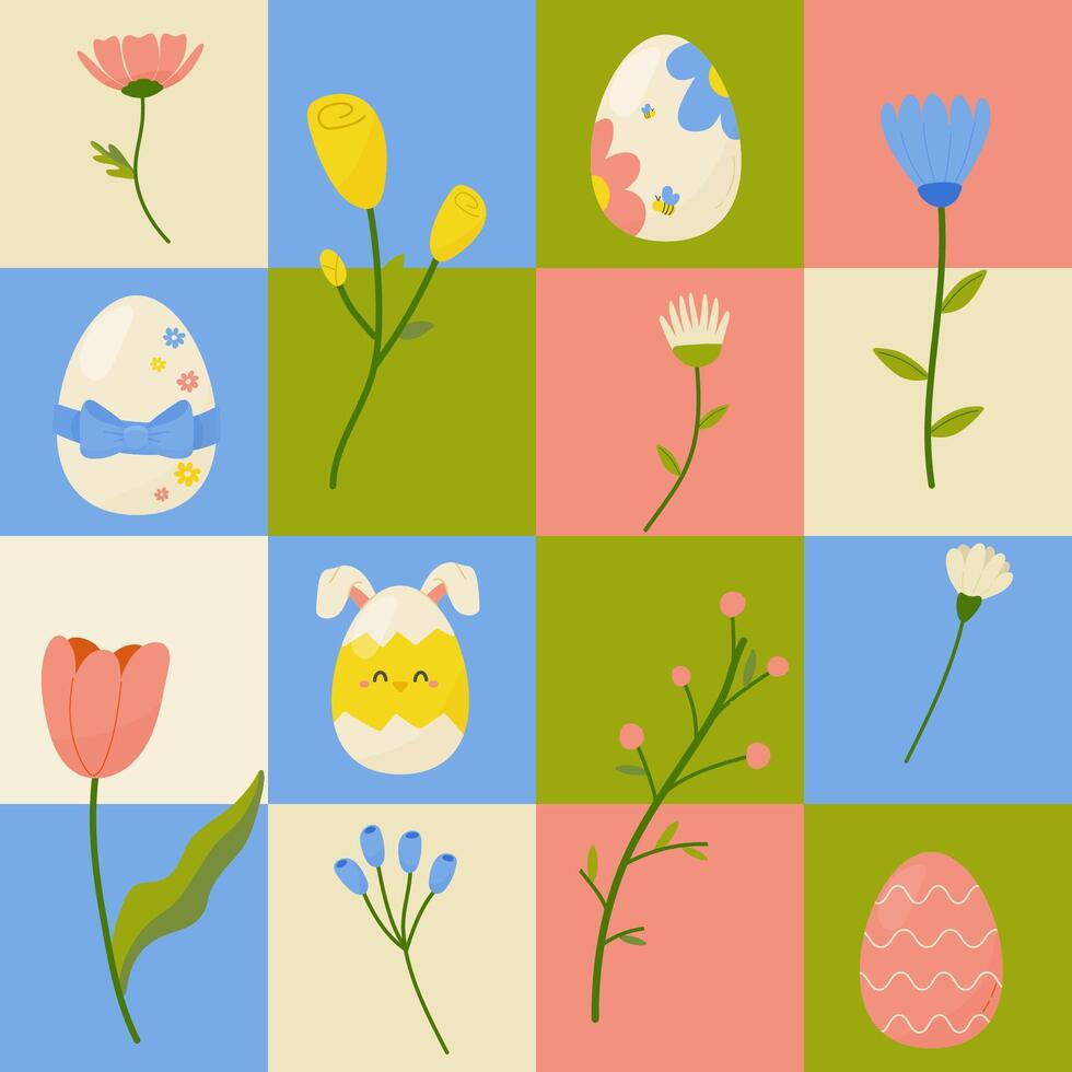 Seamless pattern easter eggs with different textures. Vector illustration. For your design, wrapping paper, fabric.