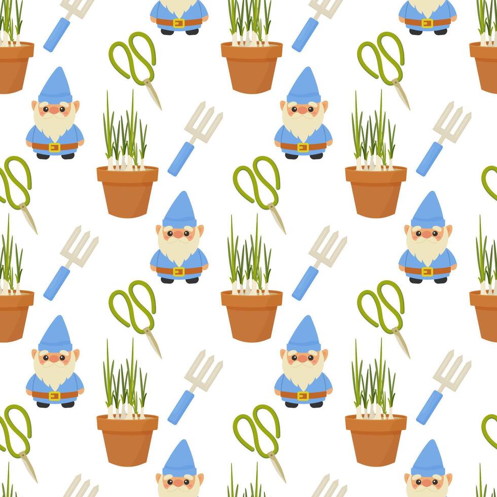 Seamless pattern gardening, inventory, planting. Vector illustration. For your design, wrapping paper, fabric.