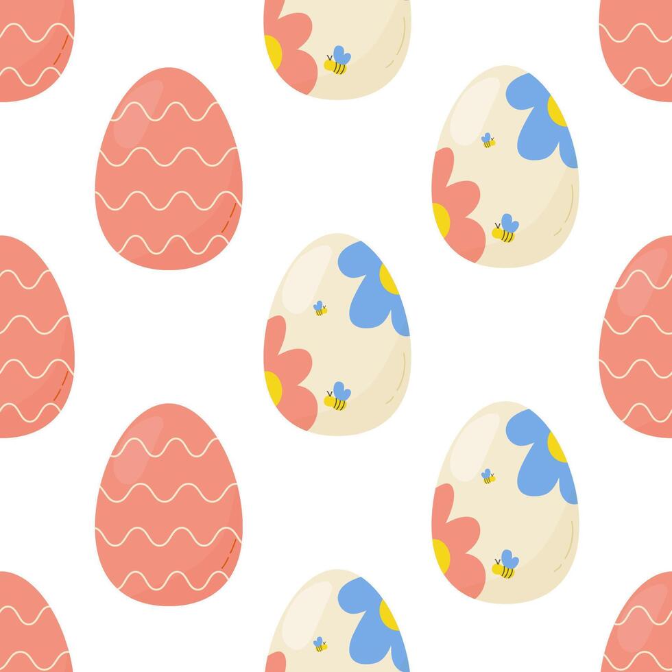 Seamless pattern easter eggs with flowers. Vector illustration. For your design, wrapping paper, fabric.