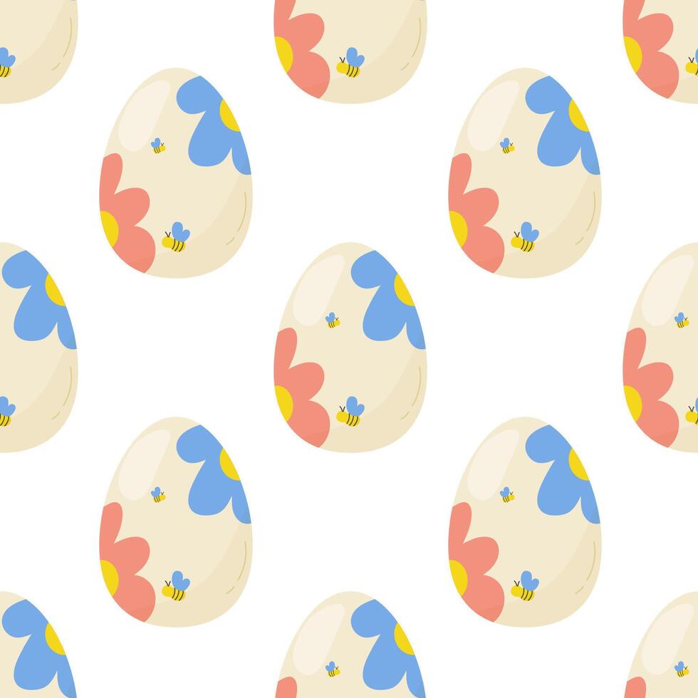 Seamless pattern easter eggs with flowers. Vector illustration. For your design, wrapping paper, fabric.