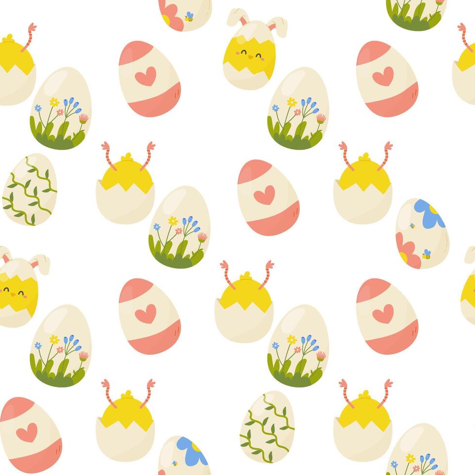 Seamless pattern easter eggs with different textures. Vector illustration. For your design, wrapping paper, fabric.