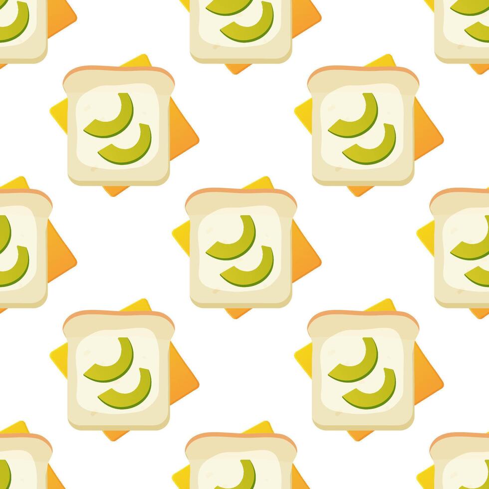 Seamless pattern, breakfast sandwiches, toast with avacado and sausage, vector. For wrapping paper, fabric, background vector