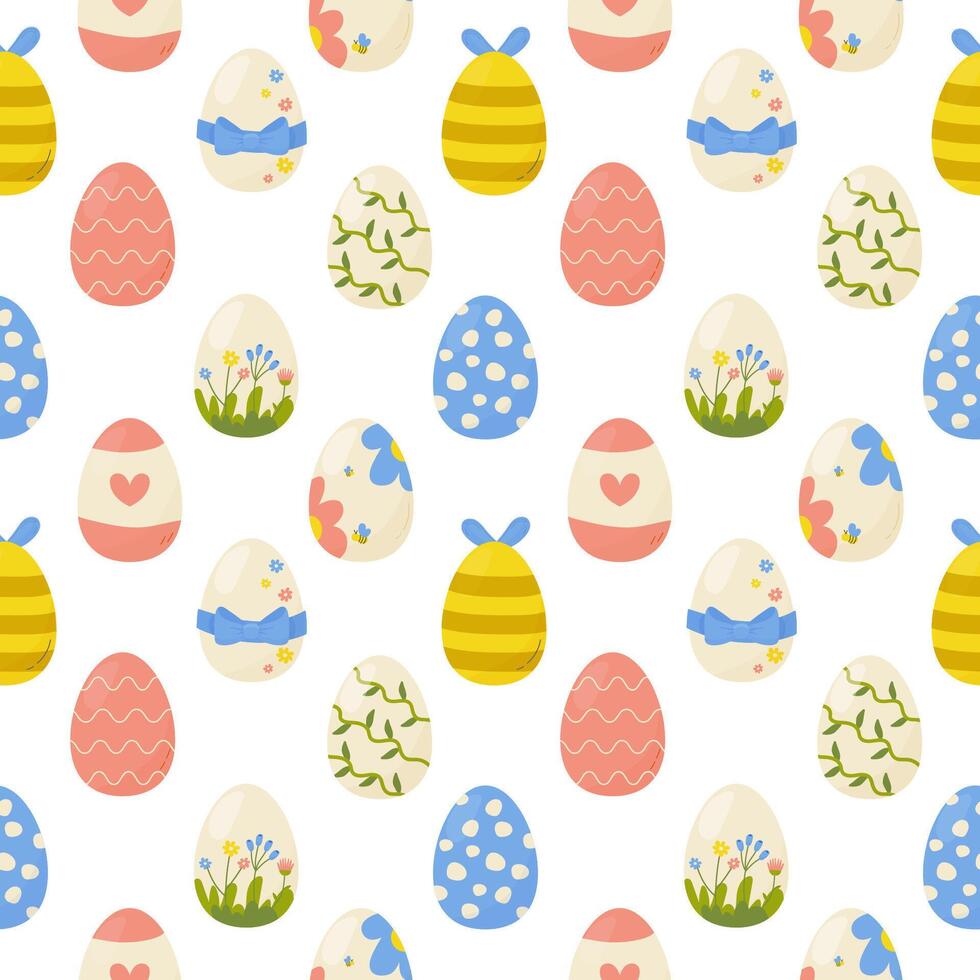 Seamless pattern easter eggs with different textures. Vector illustration. For your design, wrapping paper, fabric.