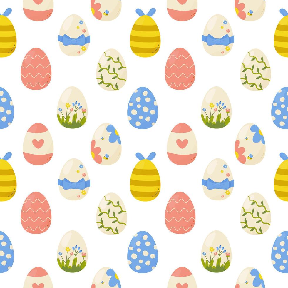 Seamless pattern easter eggs with different textures. Vector illustration. For your design, wrapping paper, fabric.