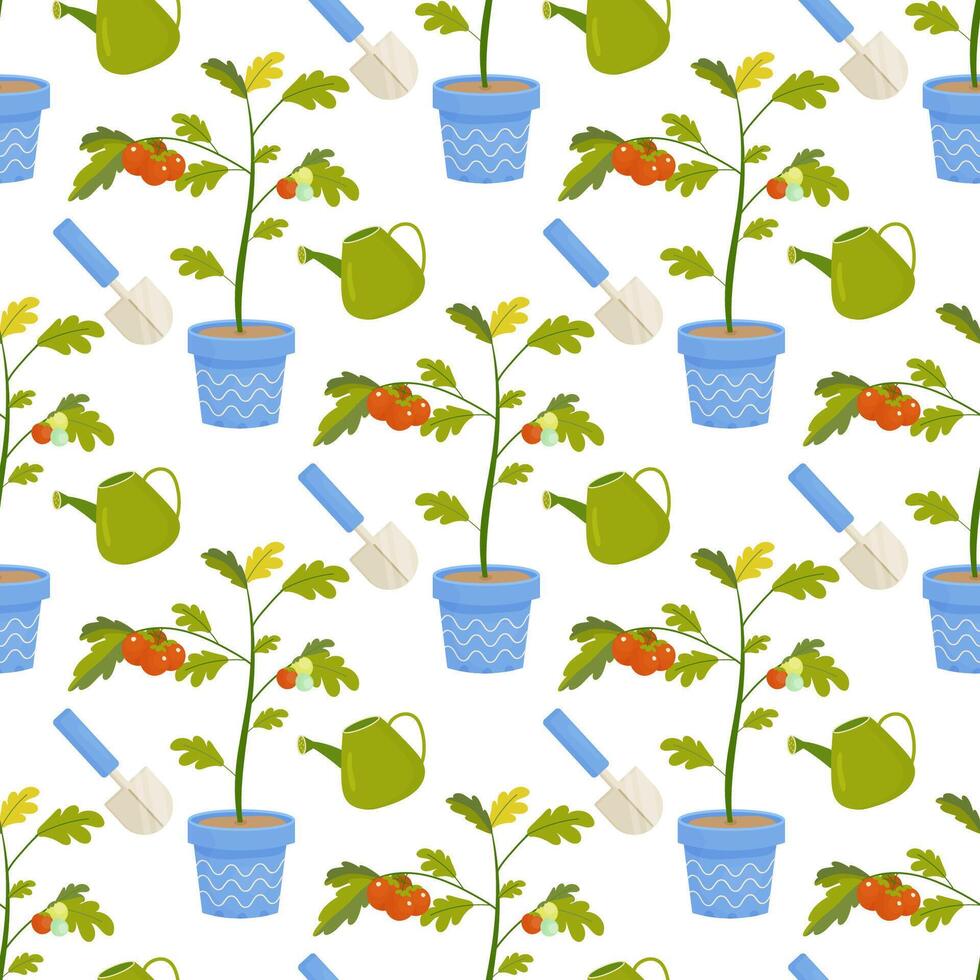 Seamless pattern gardening, inventory, planting. Vector illustration. For your design, wrapping paper, fabric.