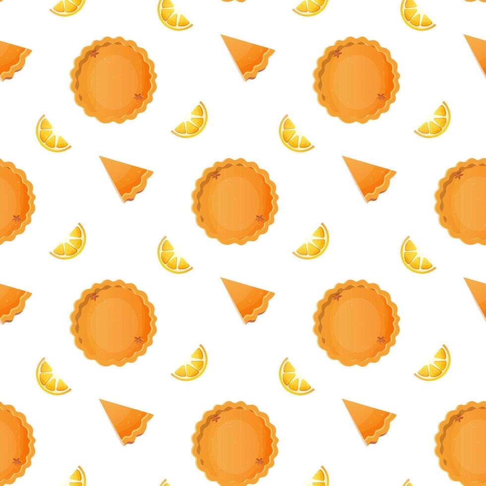 Seamless pattern,food, orange pie, baking , vector. For wrapping paper, fabric, background vector