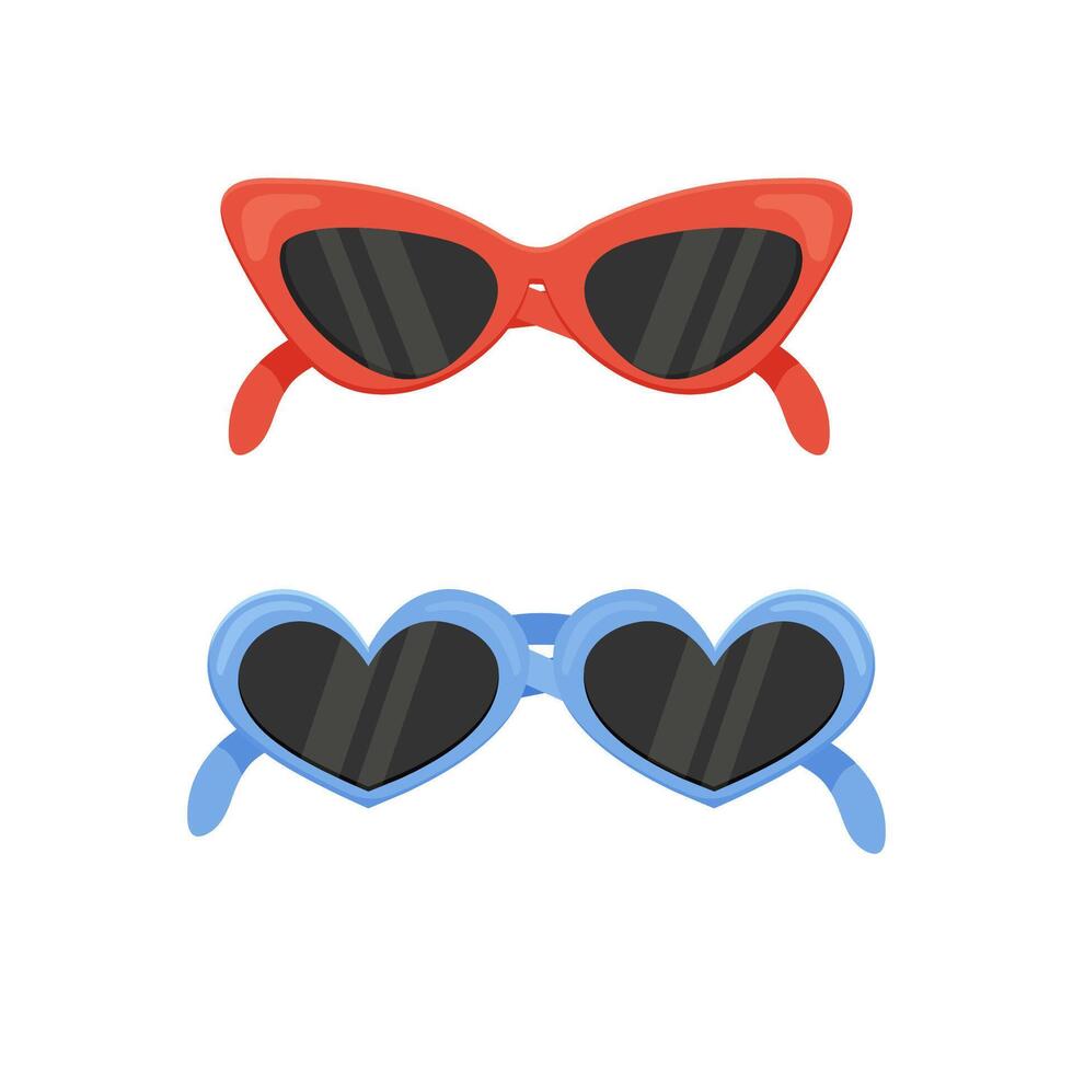 Women's glasses in cat eye shape, and blue with hearts. vector illustration isolated on white background