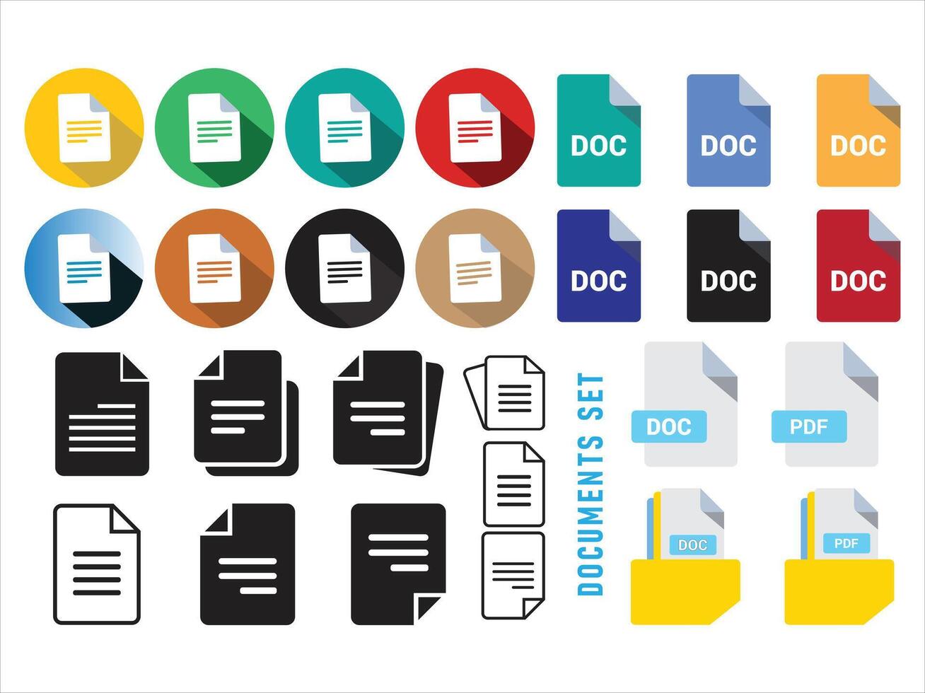 Document icon. Collection of vector symbol on white background. Vector illustration.