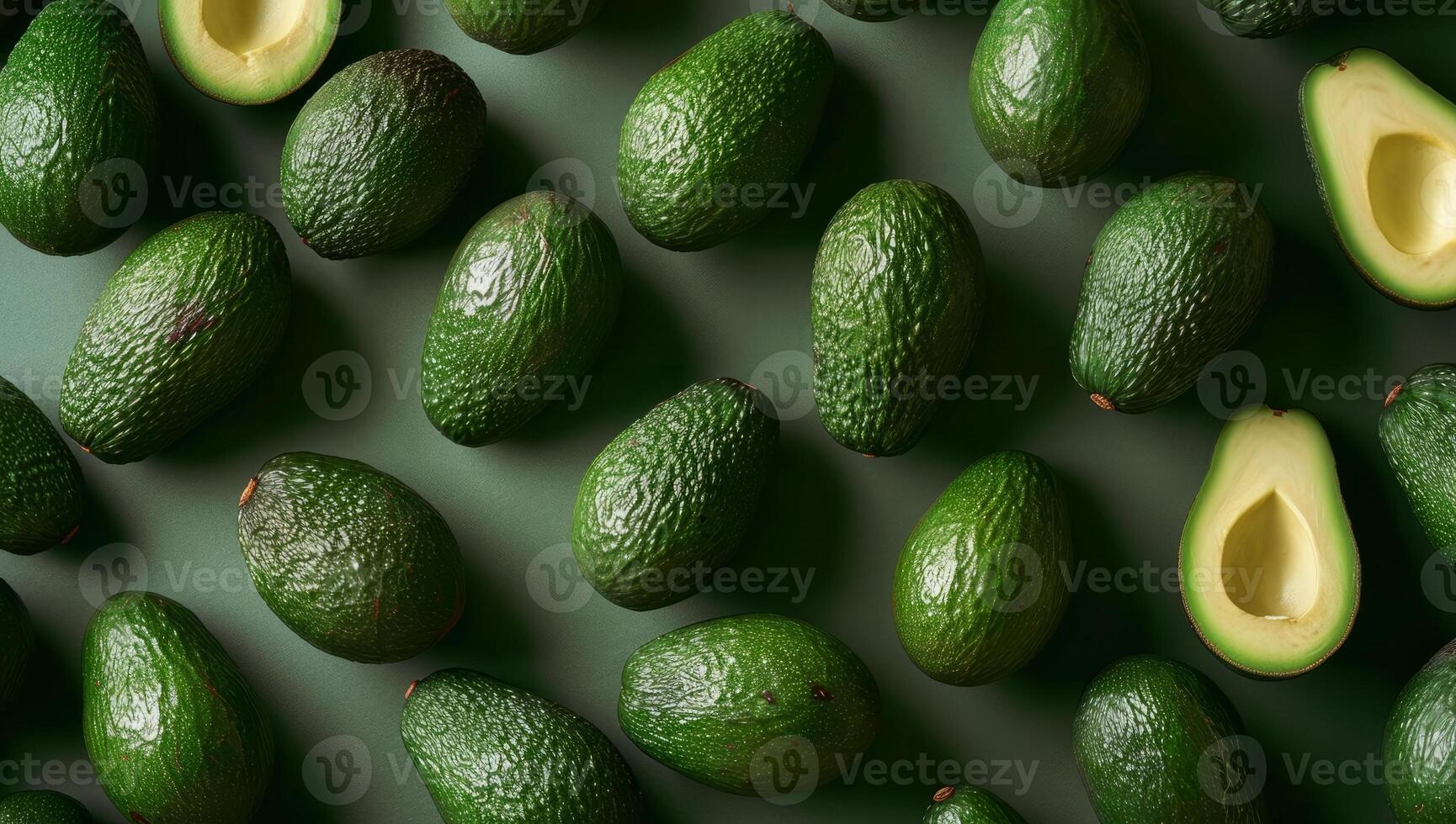 ai generado aguacate modelo en un verde antecedentes. parte superior vista. plano poner. foto