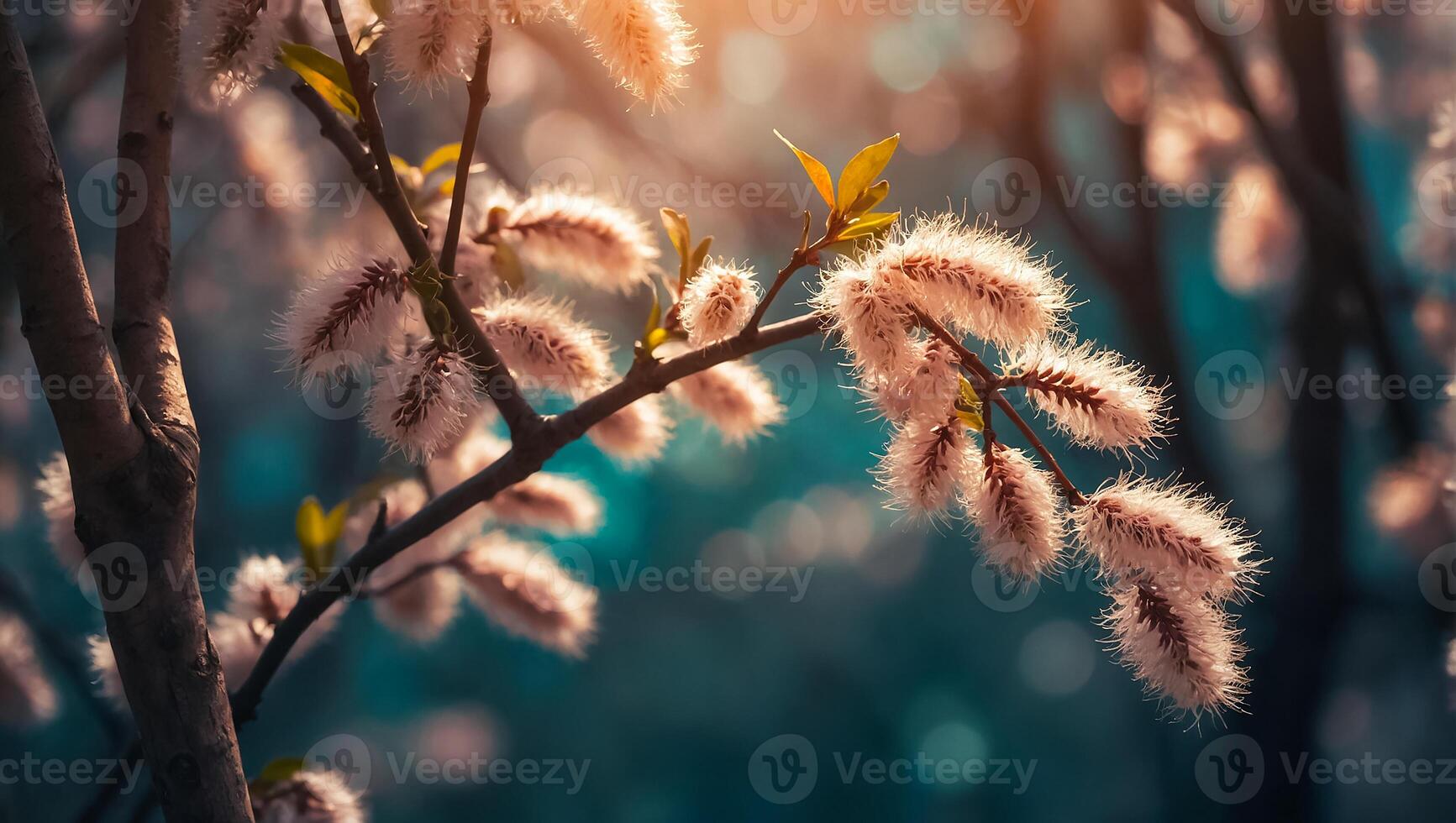 AI generated fluffy willow branch in nature photo