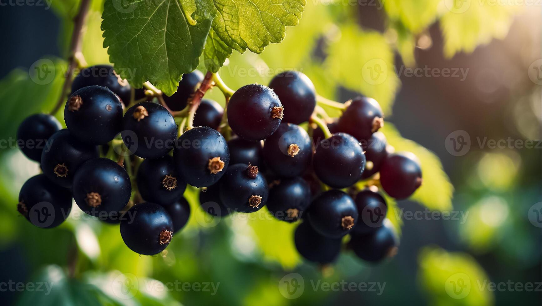 AI generated Branch of ripe black current close-up photo