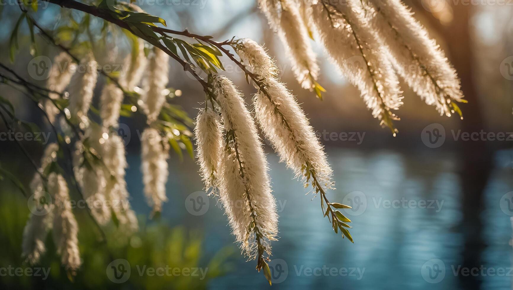 AI generated fluffy willow branch in nature photo