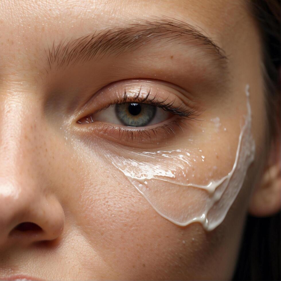 ai generado hermosa mujer con limpiar piel y blanco maquillaje foto