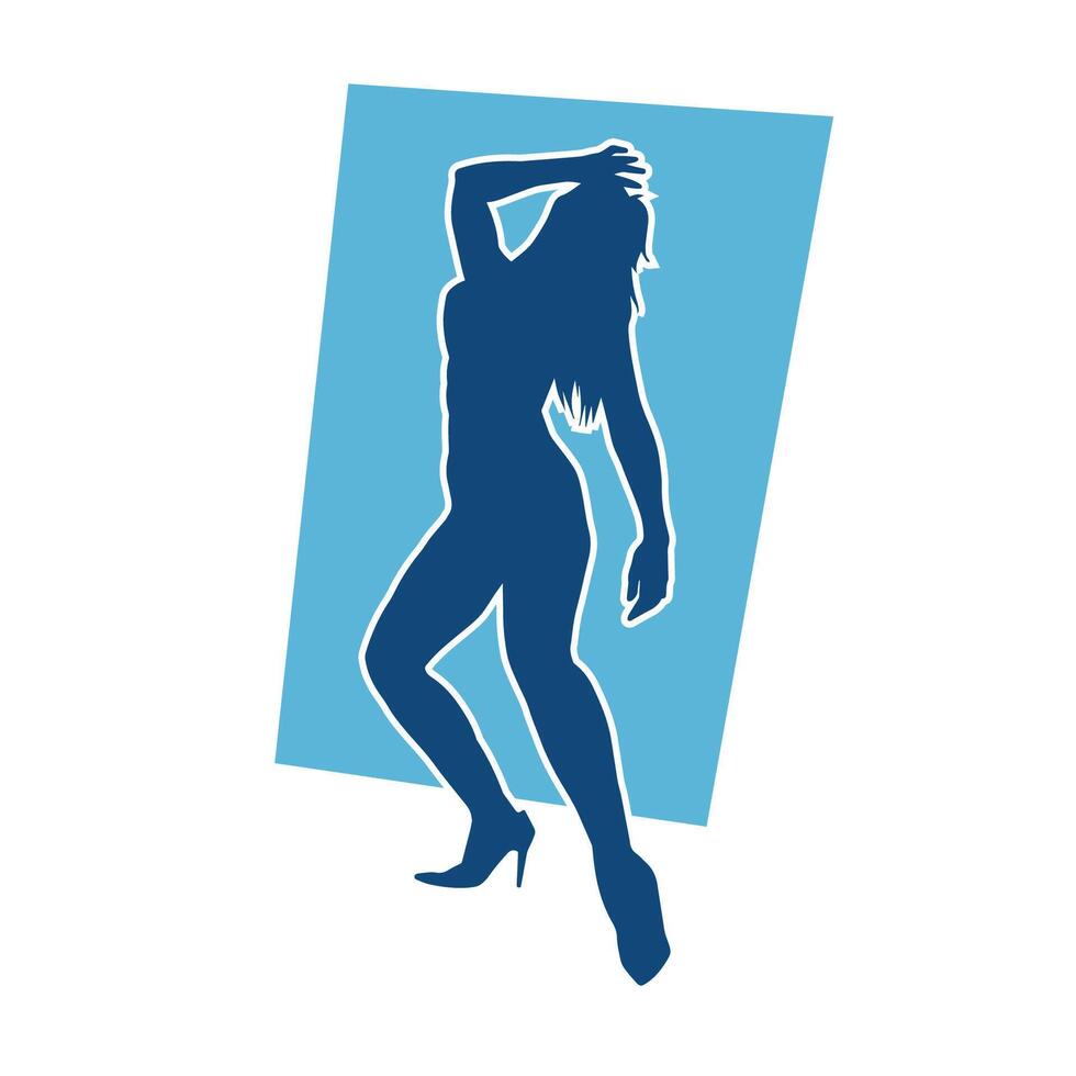 Silhouette of a female dancer in action pose. Silhouette of a slim woman in dancing pose. vector