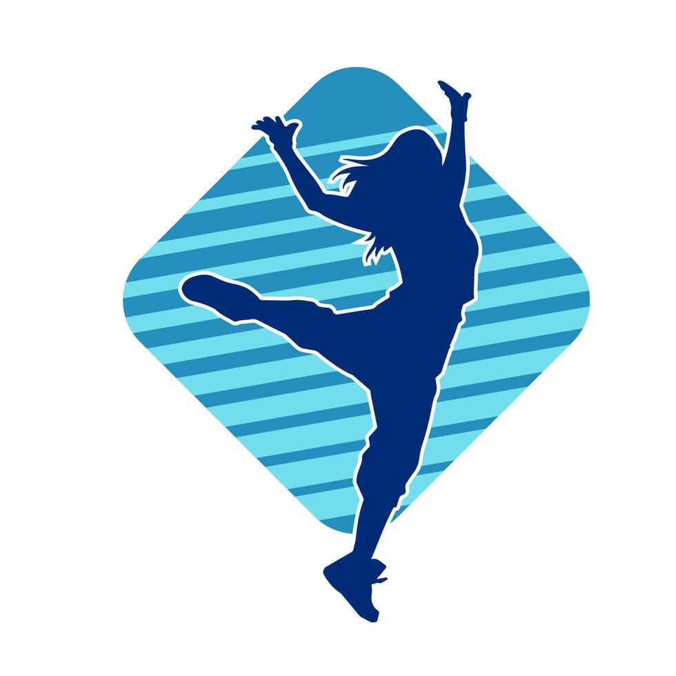 Silhouette of a female dancer in action pose. Silhouette of a slim woman in dancing pose. vector