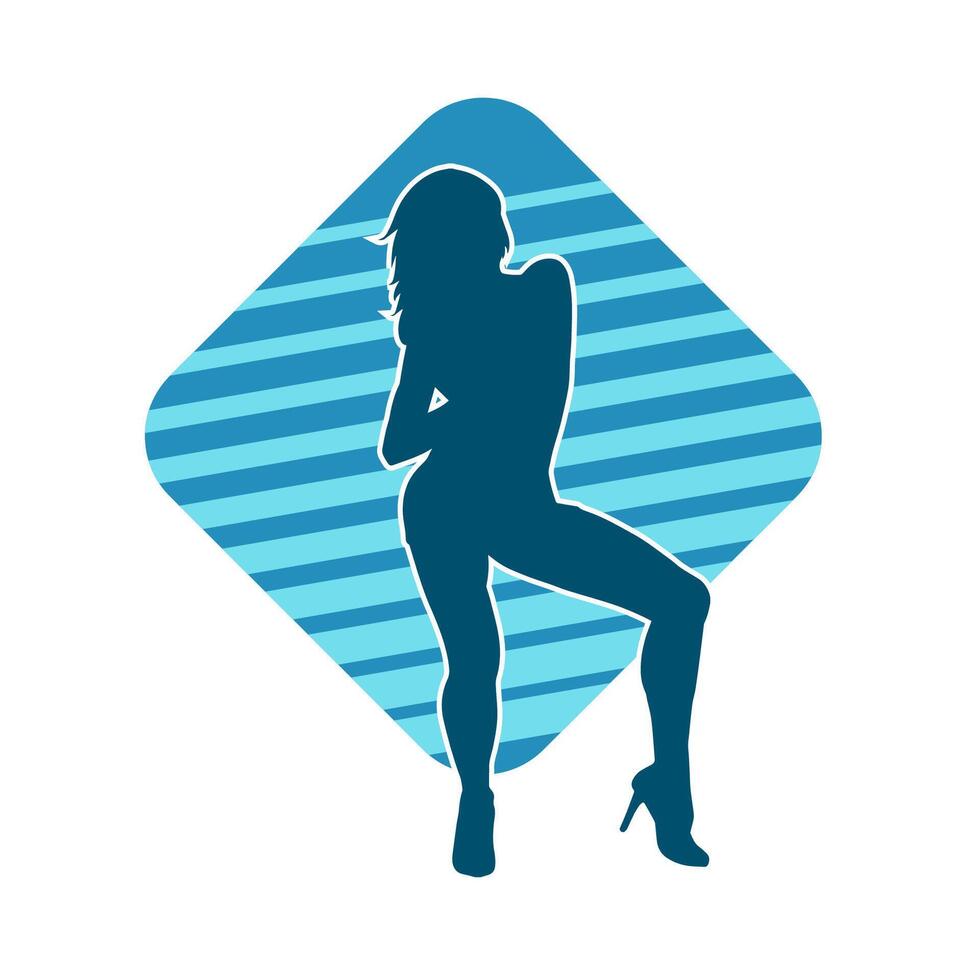 Silhouette of a slim female in dance pose. Silhouette of a woman dancing. vector