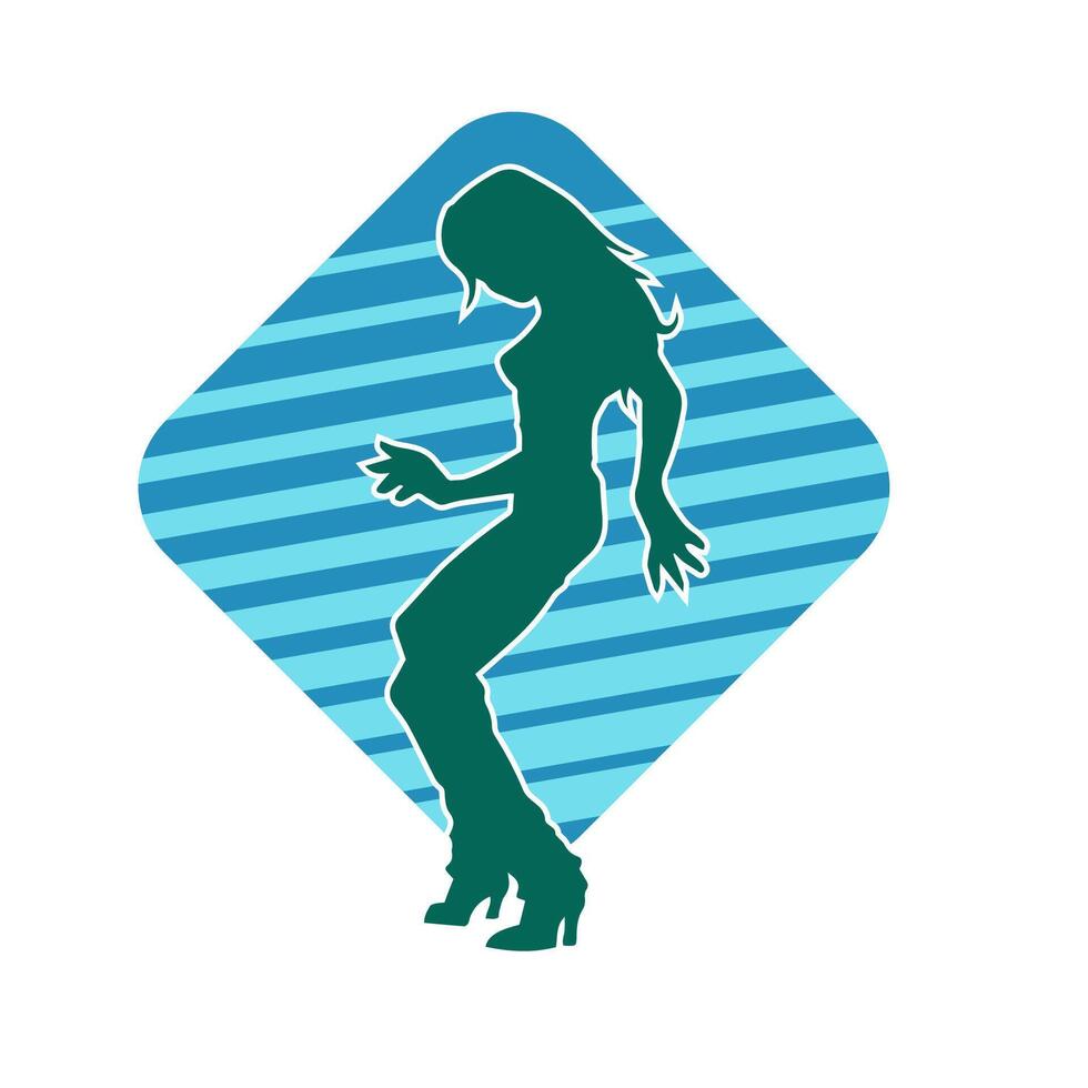 Silhouette of a female dancer in action pose. Silhouette of a slim woman in dancing pose. vector