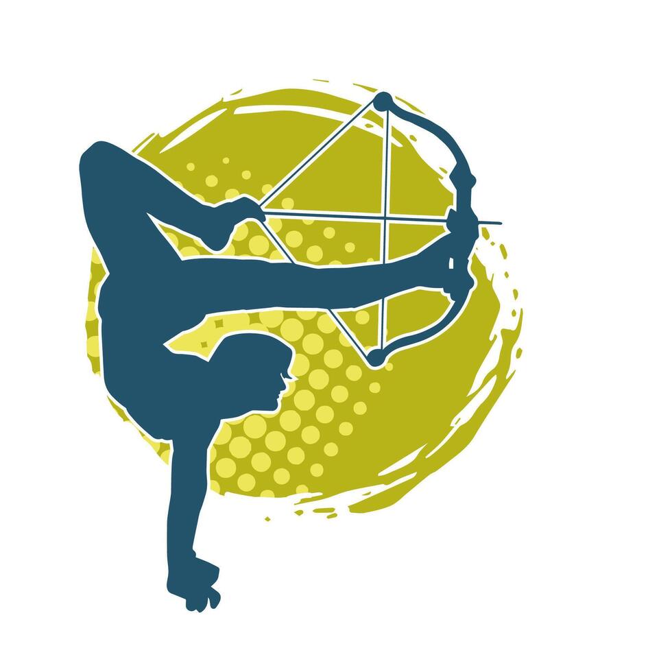 Silhouette of a female archer aiming in acrobatic pose. Silhouette of a woman in archery acrobatics pose. vector