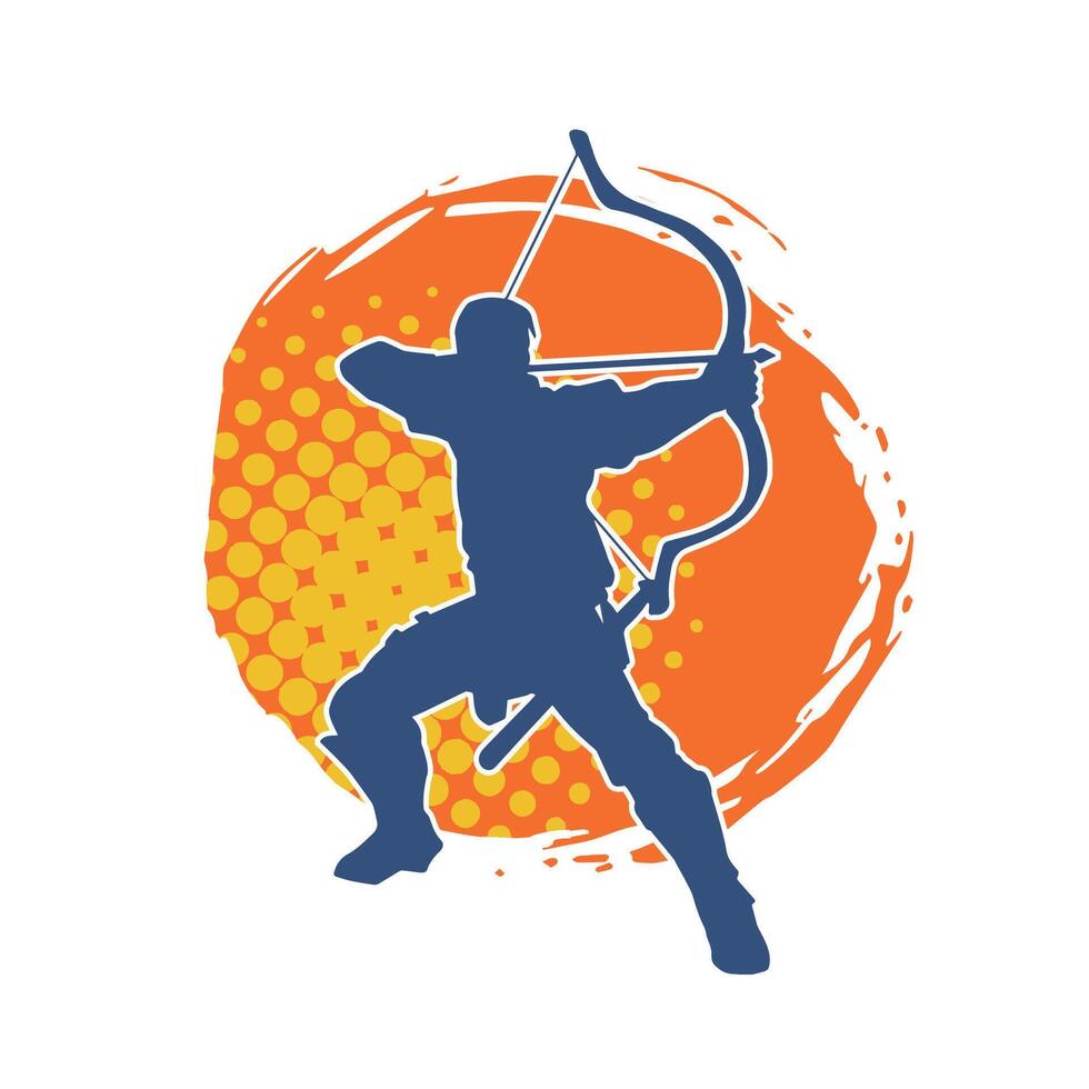 Silhouette of a male archer warrior in action pose. Silhouette of a man fighter carrying archery weapon. vector