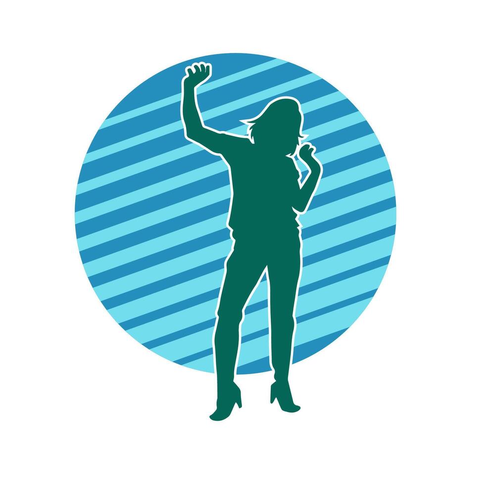 Silhouette of a female dancer in action pose. Silhouette of a slim woman in dancing pose. vector