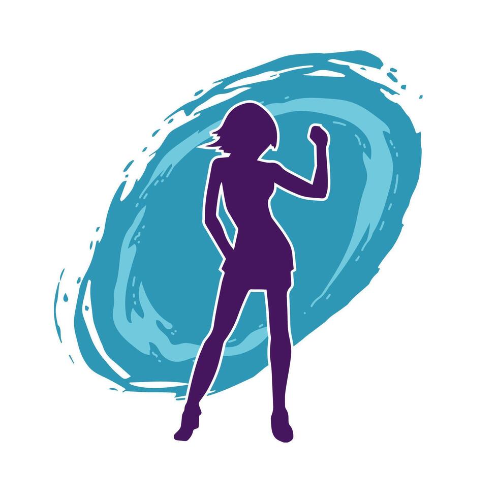 Silhouette of a female dancer in action pose. Silhouette of a woman dancing happily. vector