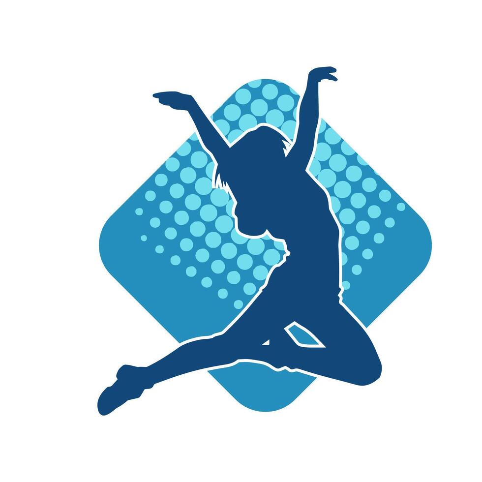 Silhouette of a happy slim woman jumping cheerfully. vector