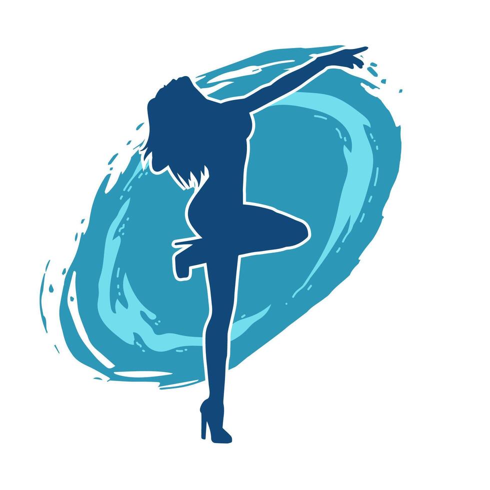 Silhouette of a female dancer in action pose. Silhouette of a slim woman in dancing pose. vector